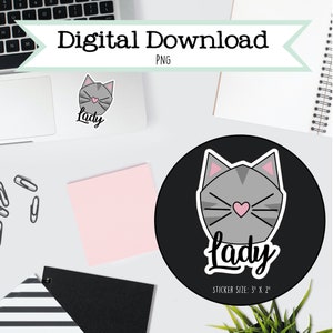 Katzen Lady Printable Sticker | Große Katzen Lady Aufkleber Aufkleber | Wasserflasche Aufkleber | Laptop Aufkleber