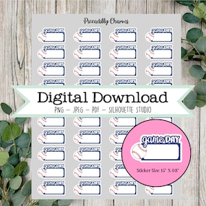 Druckbare Baseball Game Day Aufkleber | Digitaler Download Planner Aufkleber | Silhouette Aufkleber | Sticker drucken und ausschneiden