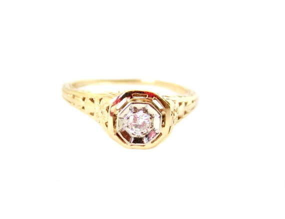 Vintage 1940's 14K Yellow Gold and Diamond Ring -