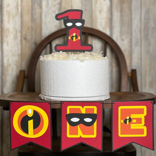 The Incredibles inspired "I'm one" banner and cake topper High chair, smash cake, I'm One, I am 1. Are you ready for "one Incredible" party?