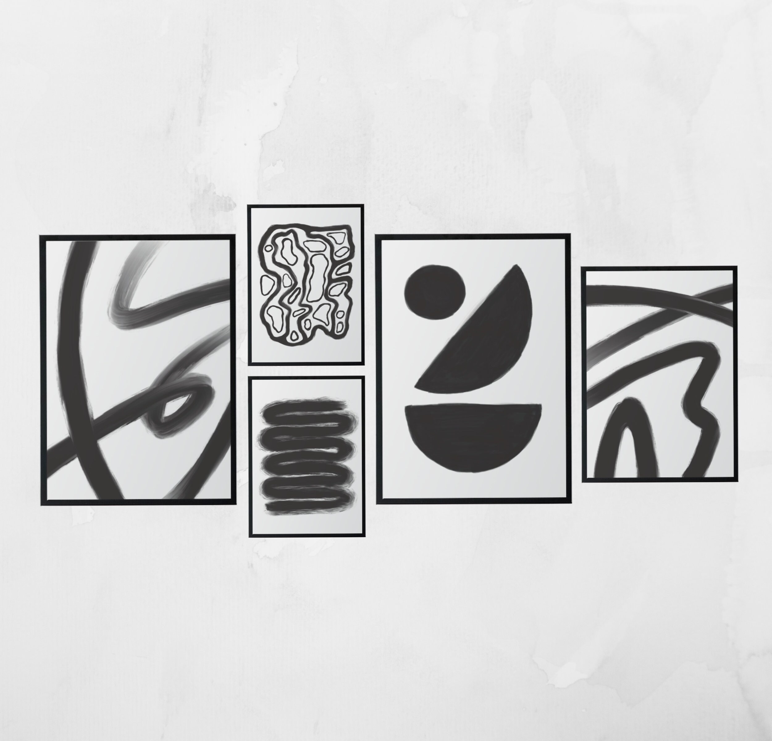 Black and White Wall Art Set of 5 Printable Wall Art Instant | Etsy