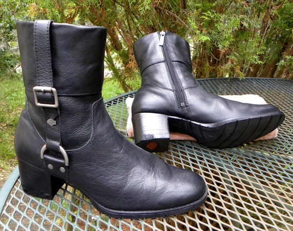 Vintage HARLEY-DAVIDSON Black Leather Moto Boots-… - image 4