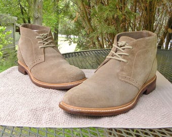 ARIAT Suede Leather DESERT BOOTS Tan Lace up ankle Western pinked brogue styling Mens 10D--Vintage