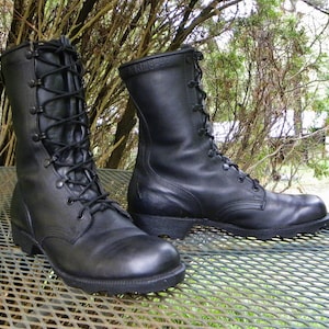 Vintage‎ 1991 black combat leather boots Men’s 6.5 women’s 8 Vintage 1990 addison boot - Gem main image 2
