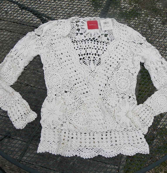 Vintage NOS crocheted ISDA Sweater Drapey V-neck … - image 5