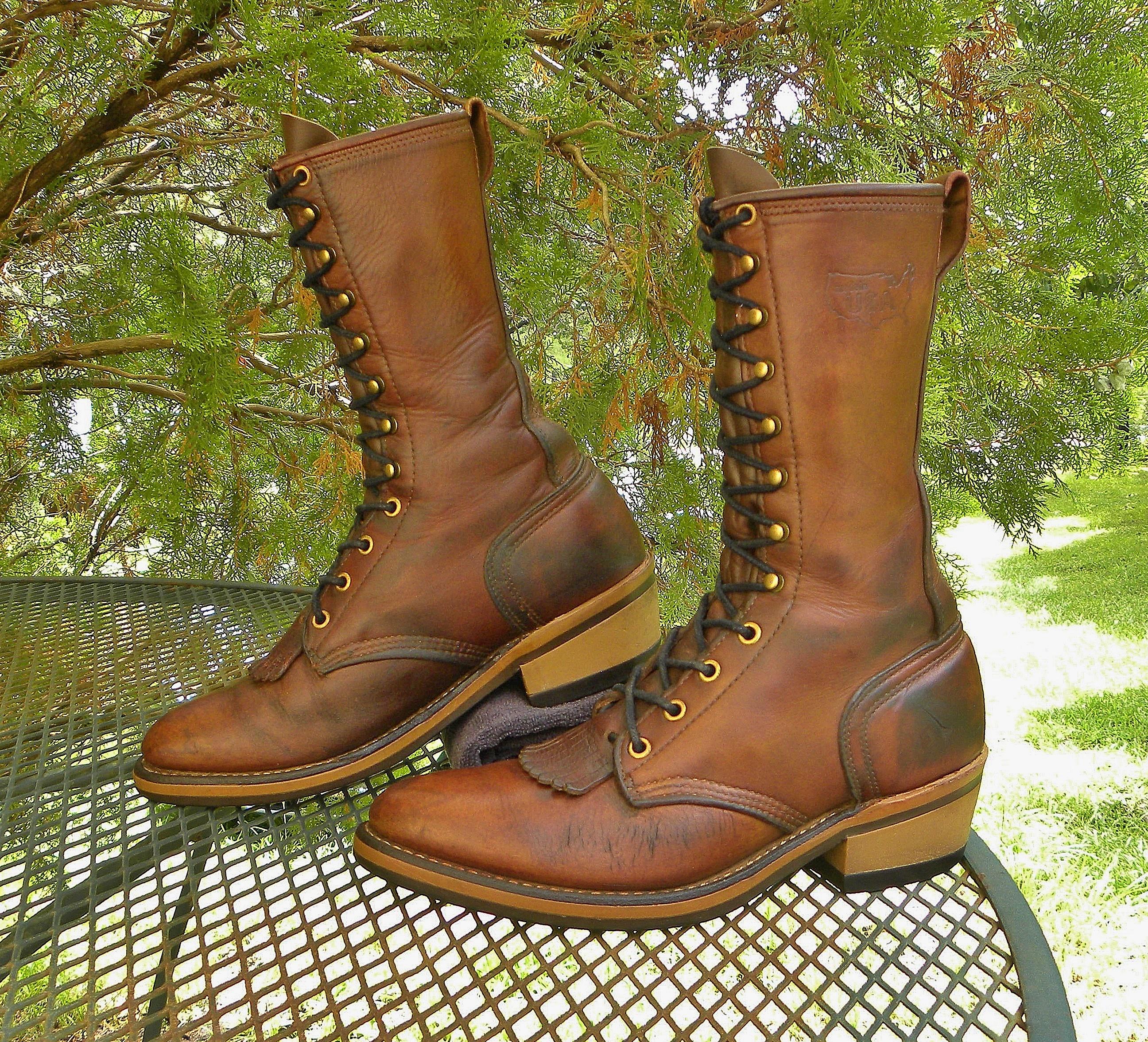 Vintage USA Golden Retriever Leather 10 Packer Bootswarhorse Western Lace up Kiltie Rodeo Work Mens 7 EE Etsy