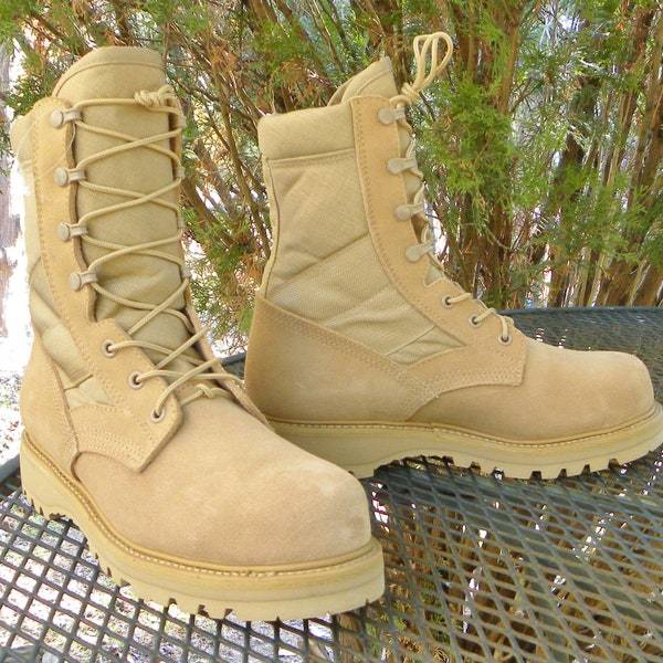 Vintage USA Union Made Thorogood Military combat Boots Suede Leather/Cordura Lace Up-Steel Toes Mens 8R