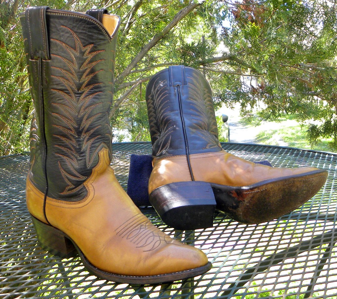 Vintage JUSTIN Boots USA Leather Western Boots 2 Tone Classic Etsy