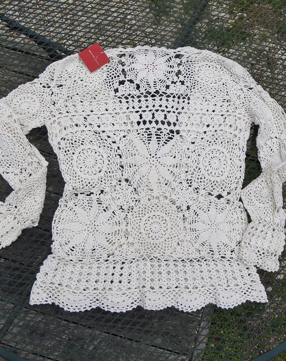 Vintage NOS crocheted ISDA Sweater Drapey V-neck … - image 7