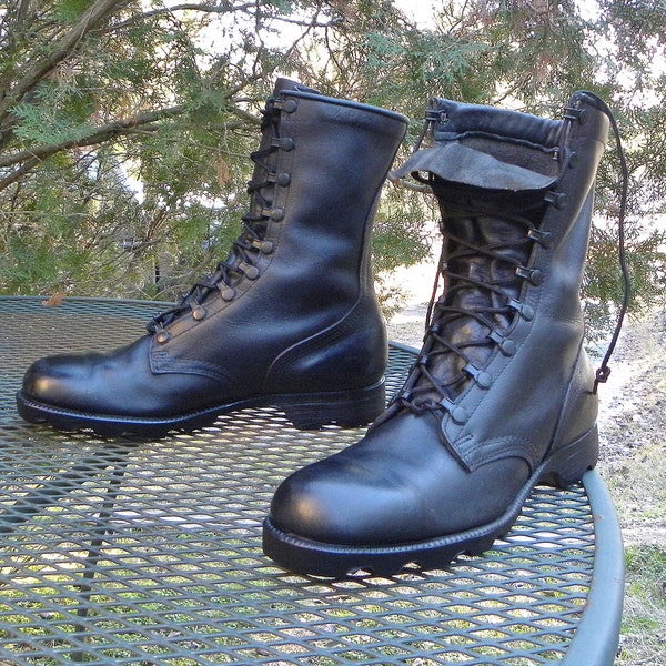 Vintage 1989 ROSEARCH USA Military Issue BOOTS Black Leather Army Combat Speed laces 9.5 Reg