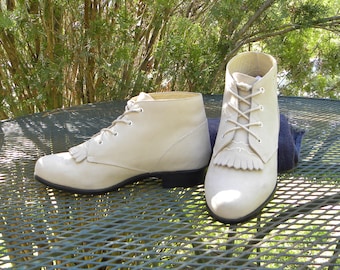 ARIAT Nubuck Leather Ankle BOOTS Western Lace Up Kiltie Bone color Womens 7M-Vintage Brazil