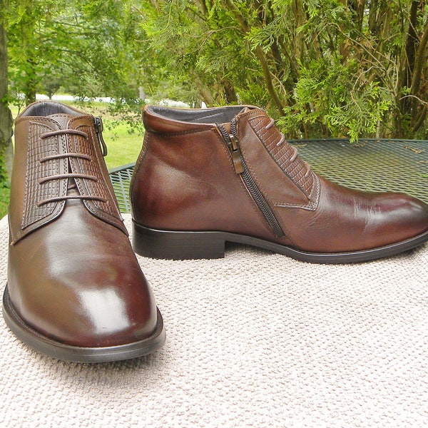 Vintage Hart, Schaffner & Marx Leather Chukka Boots -Lace Up Chocolate brown GQ ankle w/zipper Mens 9.5