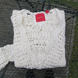 Vintage NOS crocheted ISDA Sweater Drapey V-neck Cotton Pullover Sweater Top Juniors XL