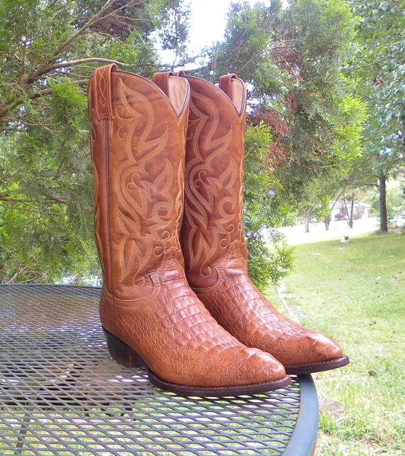 VINTAGE Mexico Rancho 13 Croc Imprinted Leather Boots classic Cowboy J Toes pegged Soles Mens 8 Etsy