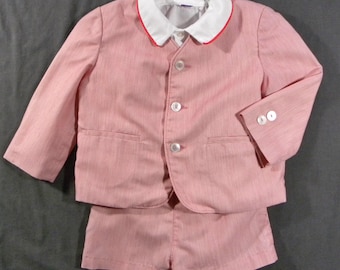 80s Imp Originals ETON Outfit-Set--Mini red striped Jacket-strap shorts-shirt boys 2T 24mos