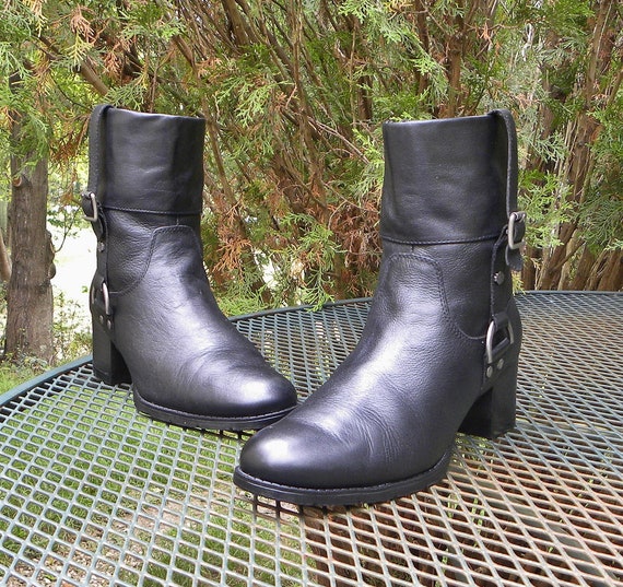 Vintage HARLEY-DAVIDSON Black Leather Moto Boots-… - image 2