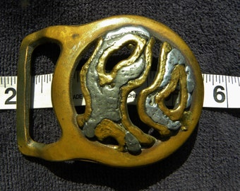 Vintage 70s USA The Master Works Belt BUCKLE SOLID brass Abstract Op-Art - Beautiful collectible