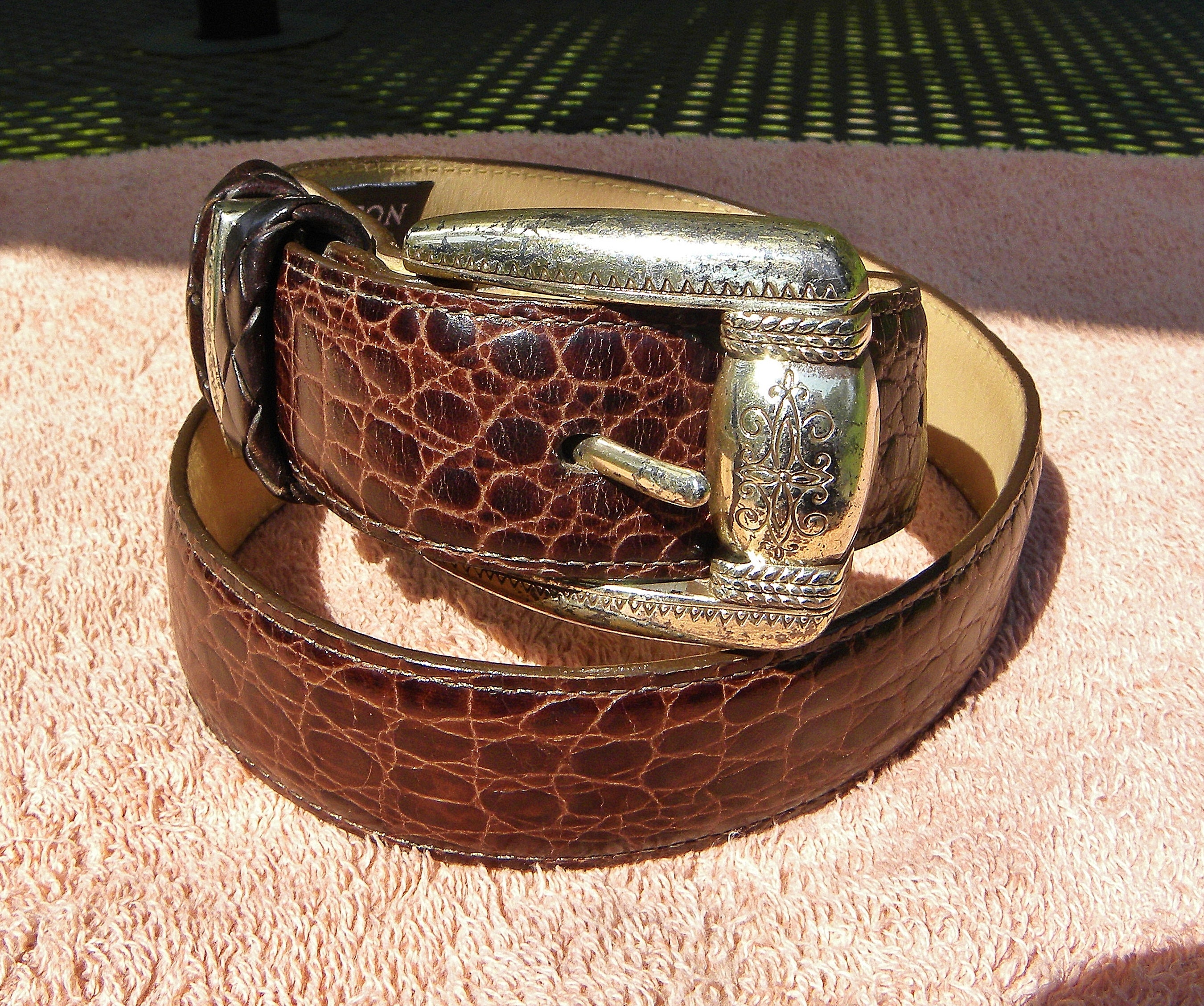 Vintage Y2K Brighton Brown Mock Croc Leather Western Buckle Belt Large Vintage Y2K Brighton Brown & Black Reversible | Mercari main image 4