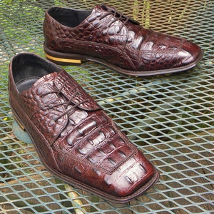 Bad Bad Leroy Brown-- Vintage Giorgios Brutini Moc Croc Leather Oxfords Lace Up Shoes Mens 10.5M