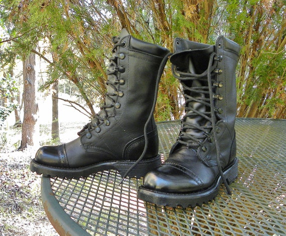 Vintage CORCORAN USA Military Field Boots black Leather Lace up Cap Toe 9  Eye Speed Laces Size 5.5 