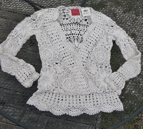 Vintage NOS crocheted ISDA Sweater Drapey V-neck … - image 2