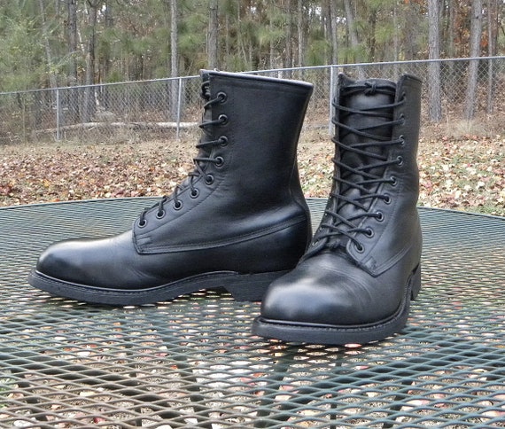 Vintage 1994 USA WOLVERINE Military Boots 9 Eye Black Leather ANSI