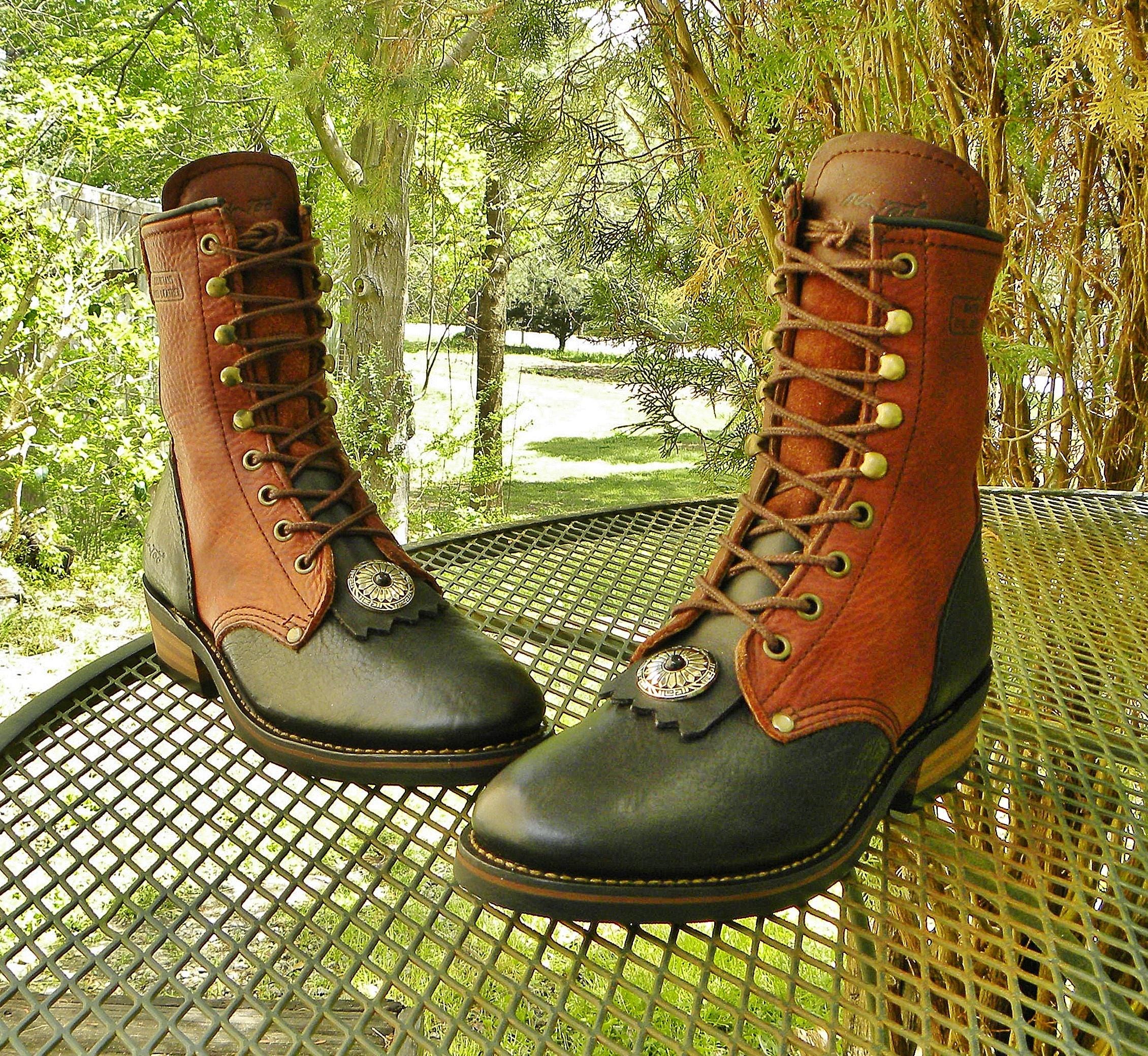 AD TEC Leather Packer Boots 2 Tone Lace up Western Roper  display picture 2
