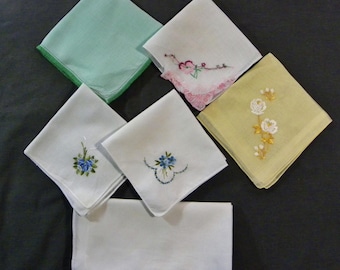 Vintage USA 70’s Lot of 6 dainty OLD cotton Handkerchiefs