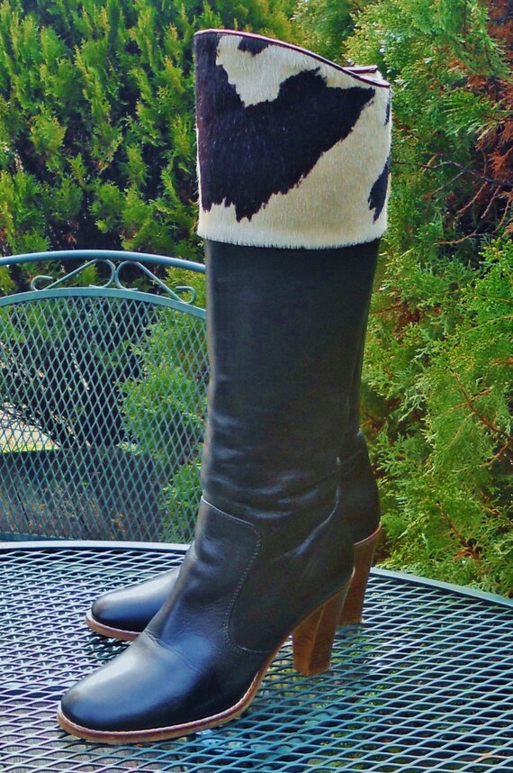 ladies black leather knee high boots uk