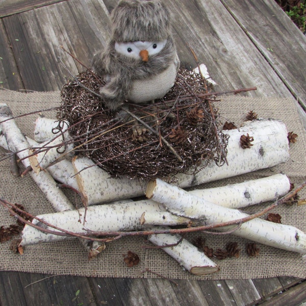 Winter Centerpiece Winter Table Display Christmas Centerpiece Winter Christmas Table Decor Burlap Snow Bird Decor Birch Log Centerpiece