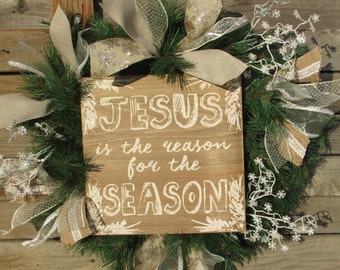 24 Christmas Wreath Happy Birthday Red Is The Reason For Season Wreath Christmas Door Decor Religious Snowflake Greenery