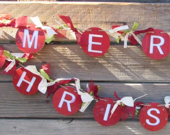 Merry Christmas Garland Christmas Decor Merry Christmas Swag Red White Green Christmas Garland Wooden Merry Christmas Swag Ribbon Garland