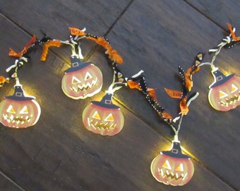 Halloween Lights Jack O Lantern Lit Garland Witch Hat Swag Halloween Lighted Mantel Garland Orange Black Lights Candy Corn Lighted Decor