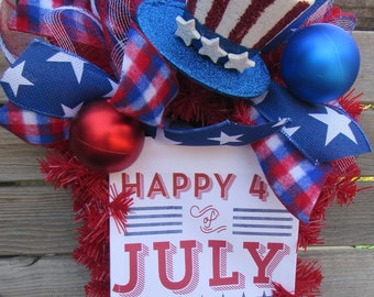 4th Of july Wreath Happy 4th Of July Door Decor Red White Blue Wreath Flag Top Hat Swag Stars Stripes Wreath Independence Day Star Door Swag