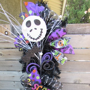 36&quot; Halloween Wreath Jack Skellington Wreath Halloween Door Decor Halloween Swag Halloween Teardrop Purple Black Scary Wreath Bat Door Decor