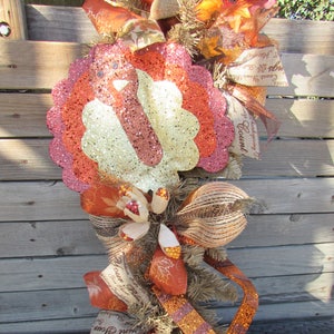 3' Thanksgiving Wreath Turkey Door Decor Corn Husk Wreath Fall Leaf Door Decor Acorn Mesh Teardrop Turkey Swag Thanksgiving Pumpkin Swag