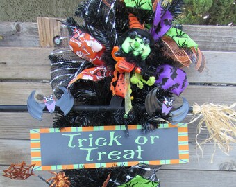 Trick Or Treat Wreath Bat Swag Bat Teardrop Halloween Door Decor Witch Monster Wreath Halloween Wreath Spider Web Door Decor Ghost Wreath