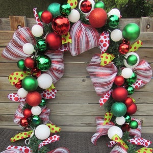 9' Christmas Garland Christmas Ball Ornament Garland Christmas Mantel Garland Red Green White Christmas Door Decor Christmas Stair Garland