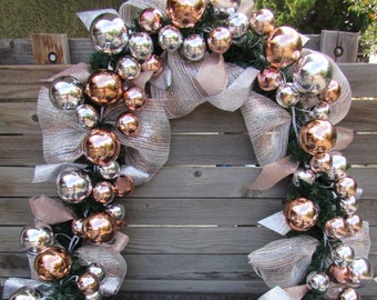 Pink Fringe Chiffon Ribbon Personalized Rose Gold Acrylic Holiday Ornament Wooden Bead