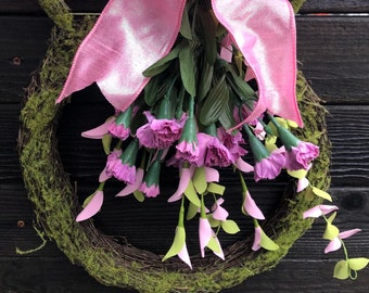 Easter Wreath Spring Wreath Bunny Carnation Door Decor Rabbit Door Wreath Easter Flower Bunny Wreath Mauve Carnation Door Decor