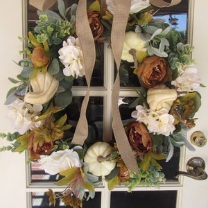 Fall Pumpkin Wreath Fall Gourd Wreath Fall Peony Door Decor Hydrangea Rose Wreath Thanksgiving White Pumpkin Wreath Fall Greenery Wreath bild 1