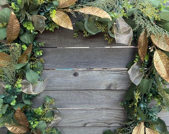 Gold Greenery Garland Christmas Garland Winter Table Decor Holiday Mantel Swag