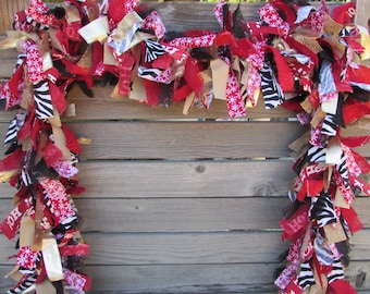 6' Christmas Fabric Garland Christmas Swag Ho Ho Ho Garland Snowflake Garland Black Red Christmas Garland Animal Print Christmas Garland