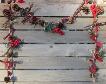 6' Christmas Garland Winter Garland Pine Cone Garland Red Green Garland Red Berry Garland Rustic Christmas Garland Rustic Winter Swag