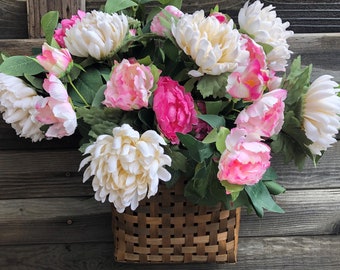 Spring Peony Door Basket Spring Flower Basket Summer Door Decor Chrysanthemum Hanging Basket Easter Peony Door Decor Summer Floral Basket