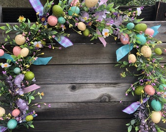 Easter Egg Garland Easter Table Decor Egg Eucalyptus Greenery Spring Table Decor Easter Mantel Greenery Pink Blue Swag Easter Centerpiece