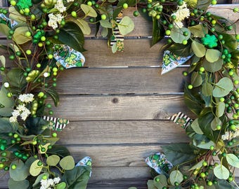 St. Patrick's Day Garland St. Pat's Mantel Decor St. Patty's Door Decor Shamrock Centerpiece St. Pats Eucalyptus Swag