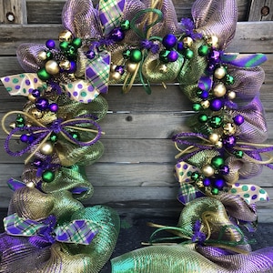 Mardi Gras Garland Mardi Gras Mantel Swag Mardi Gras Door Decor Purple Gold Mardi Gras Deco Mesh Garland Fat Tuesday Ornament Ball Garland