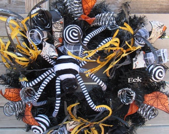 Halloween Wreath Halloween Door Decor Spider Wreath Spider Web Decor Eek Wreath Black White Spider Wreath Black Rose Bat Graveyard Wreath