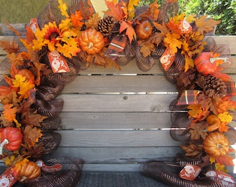 6' Fall Leaf Garland Fall Pumpkin Swag Fall Sunflower Door Decor Thanksgiving Pine Cone Garland Orange Brown Yellow Garland Fall Floral Swag